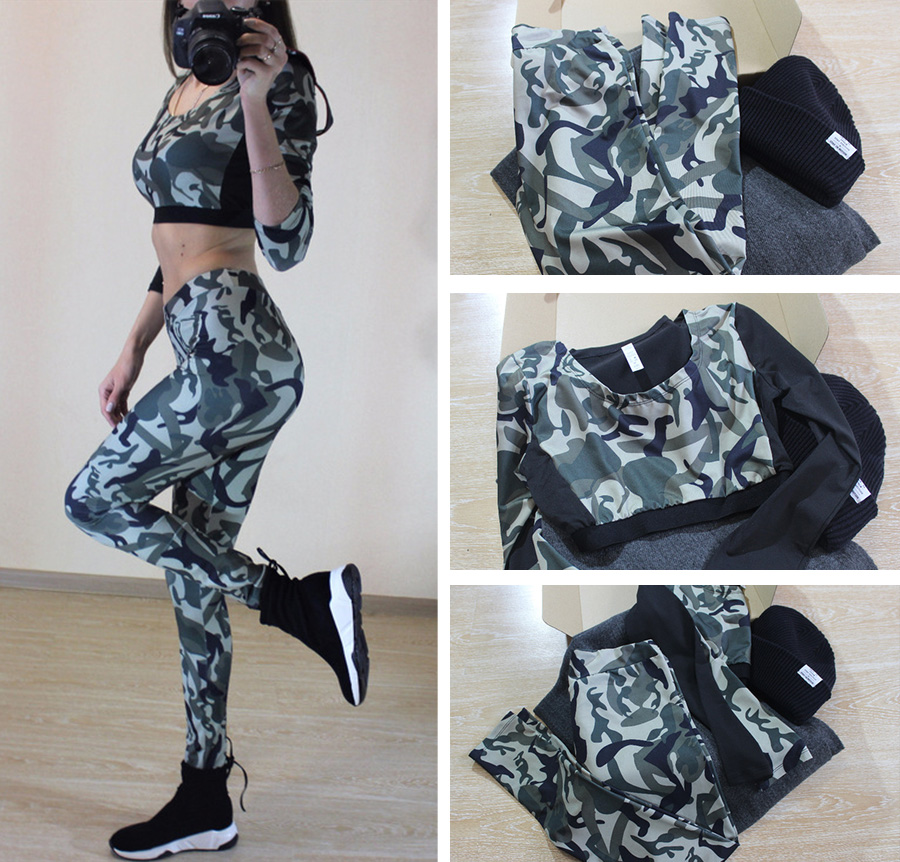 Women's Camouflage Pattern Sports Top and Leggings